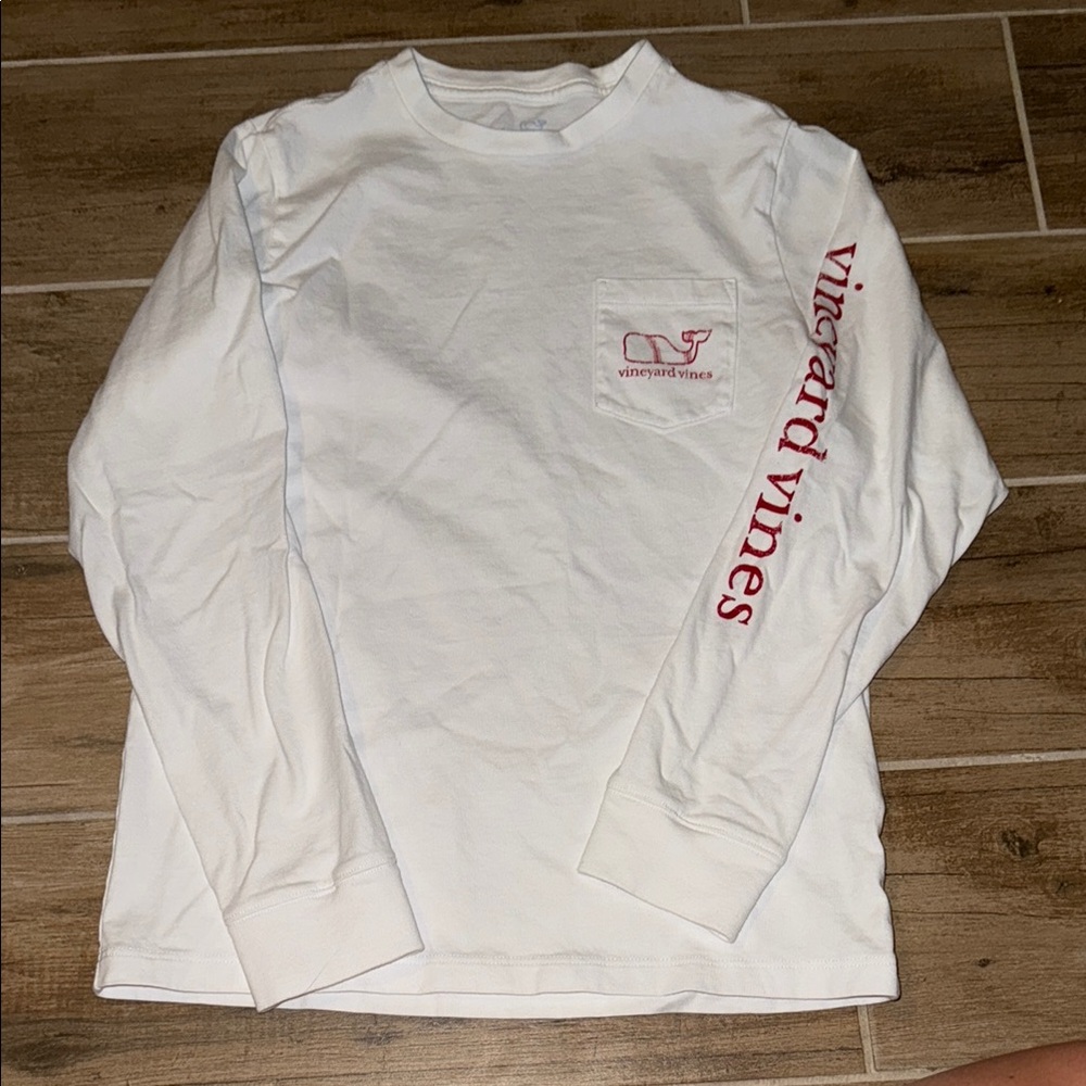 Vineyard Vines White and Red Logo Long Sleeve Shirt